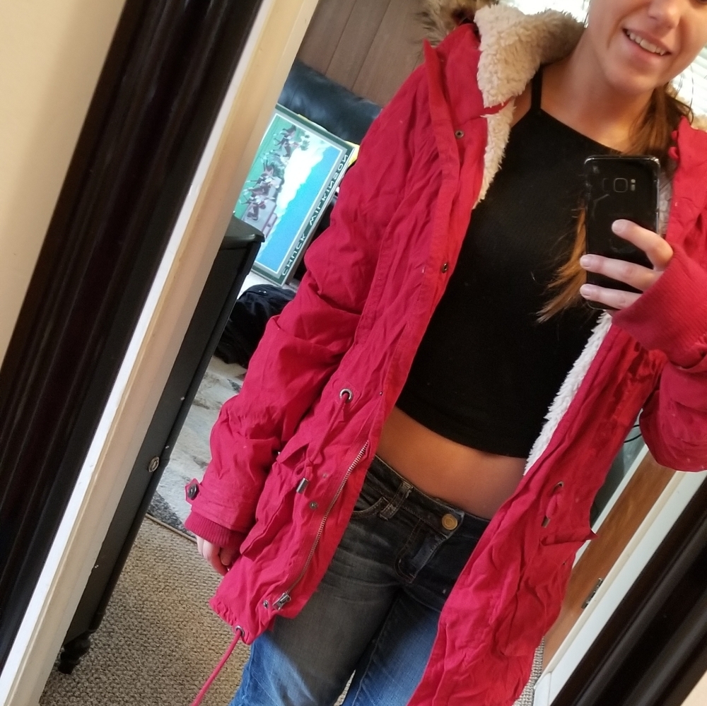 Red new fur coat